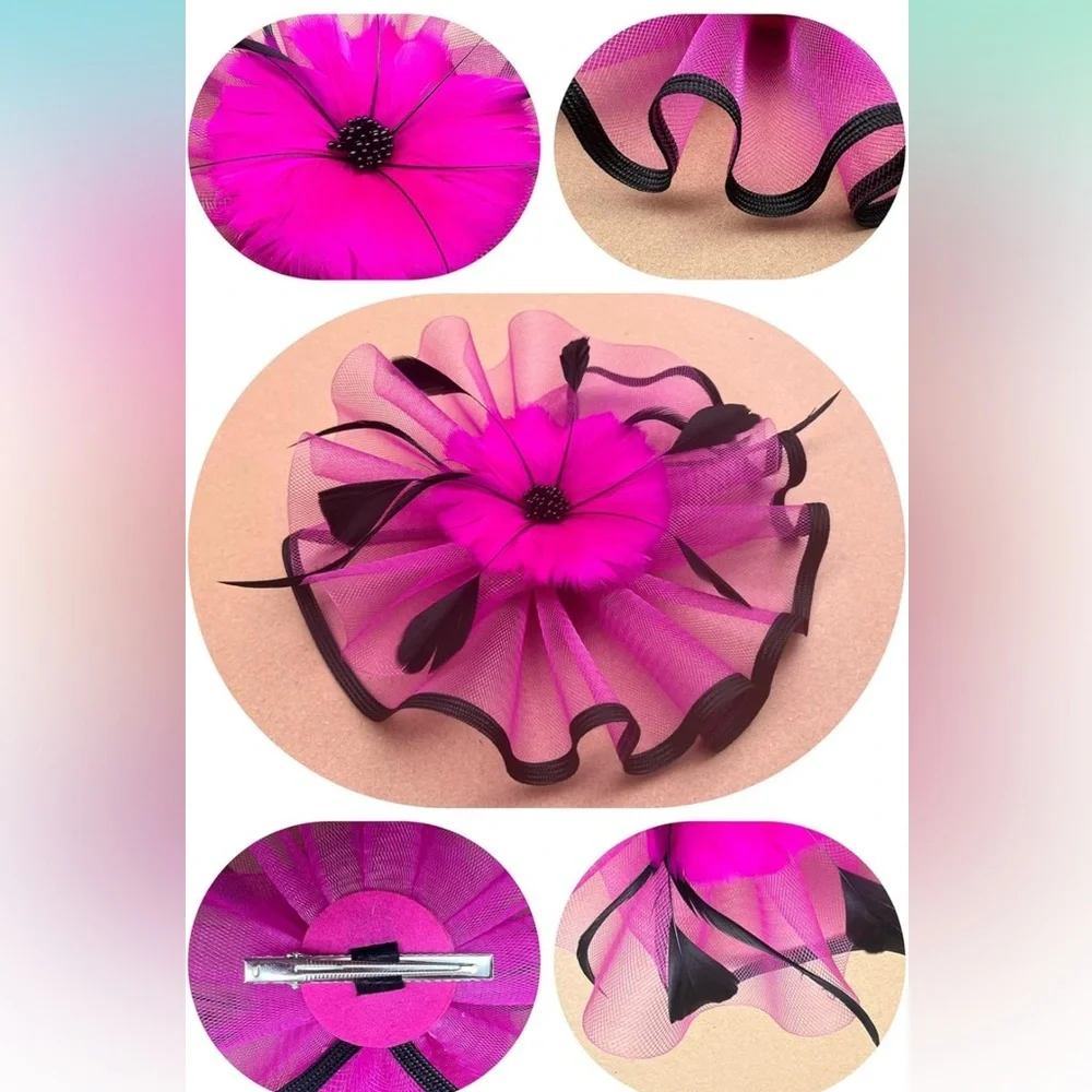 Chic Fuchsia Fascinator with Black Details - Picture 2 of 6